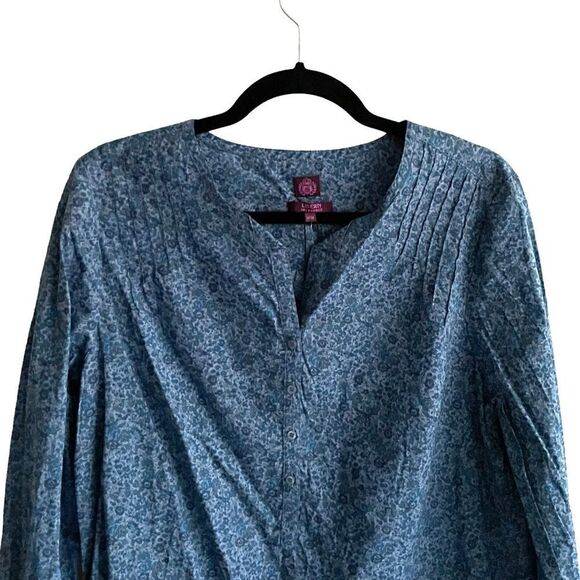 LIBERTY ART FABRICS Cotton Floral Print Popover Blouse Blue M - Picture 3 of 7
